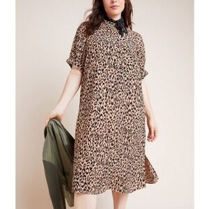 Anthropologie - McKenzie Mock Neck Leopard Short Sleeve Tunic Dress - 2X